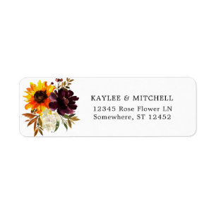 Rustic Sunflower Purple 3 Floral Return Address La Label