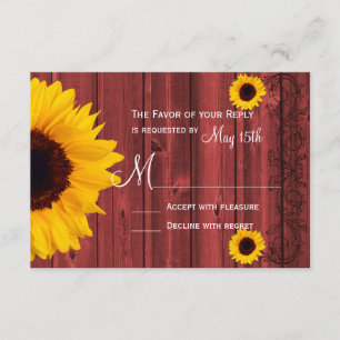 Rustic Sunflower Red Barn Wood Wedding RSVP Cards