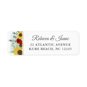 Rustic Sunflower Red Floral Wedding Return Address Label