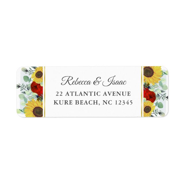 Rustic Sunflower Red Floral Wedding Return Address Label (Front)