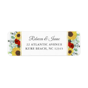 Rustic Sunflower Red Floral Wedding Return Address Return Address Label