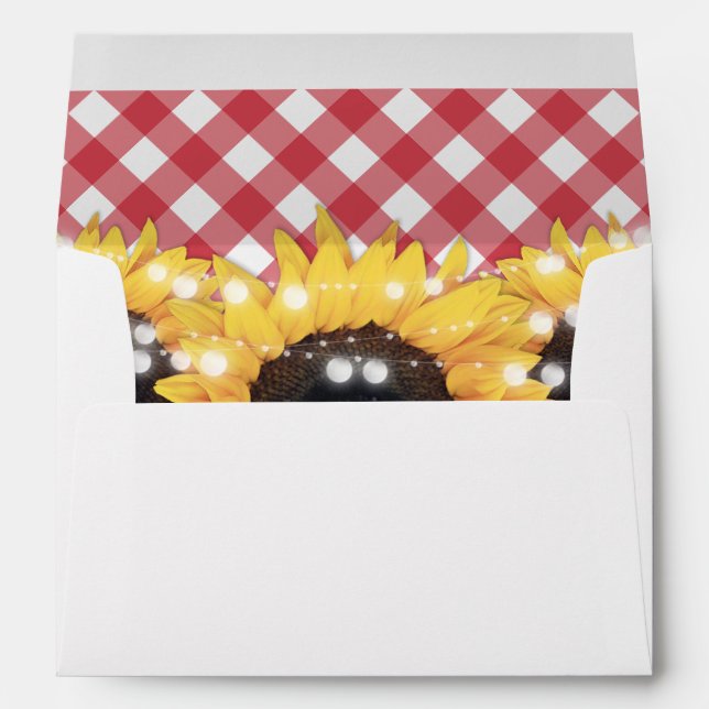 Rustic Sunflower Red Gingham Wedding Envelope (Back (Bottom))