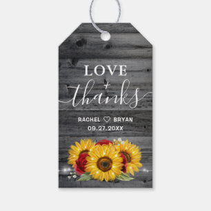 Rustic Sunflower Red Rose Thank You Wedding Favour Gift Tags