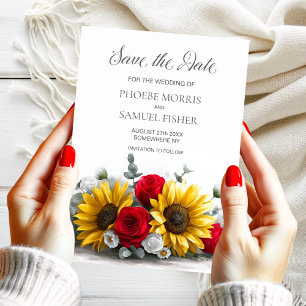 Rustic Sunflower Red Rose Wedding Save the Date