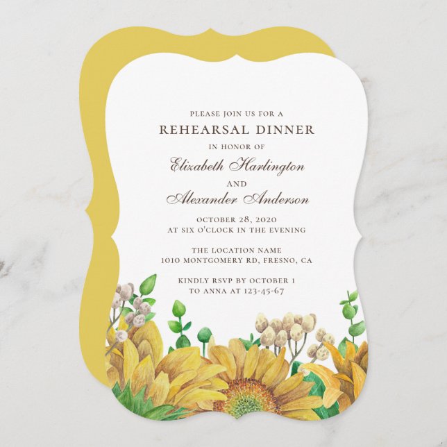 Rustic sunflower rehearsal dinner. Country floral Invitation (Front/Back)