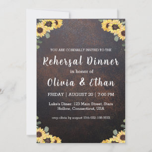 Rustic sunflower rehearsal dinner invitations