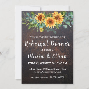 Rustic sunflower rehearsal dinner invitations
