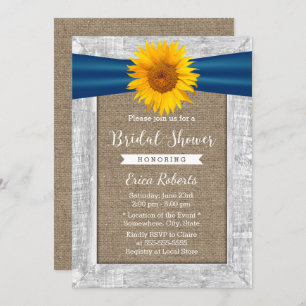 Rustic Sunflower Ribbon Wood Burlap Bridal Shower Invitation