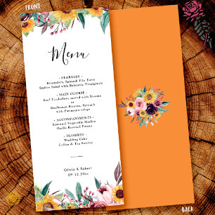 Rustic Sunflower Rose Burgundy Fall Wedding Food Menu
