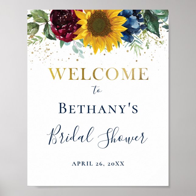 Rustic Sunflower Rose Floral Bridal Shower Sign (Front)