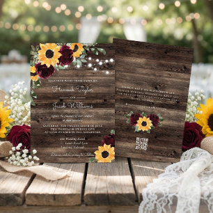 Rustic Sunflower Roses Barn QR Code Wedding Invitation