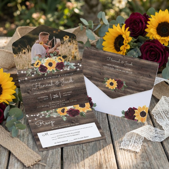 Rustic Sunflower Roses Wedding All In One Invitation (Creator Uploaded)
