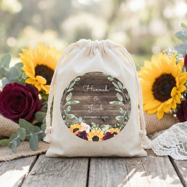 Rustic Sunflower Roses Wood Wedding Favour Classic Round Sticker (Creator Uploaded)
