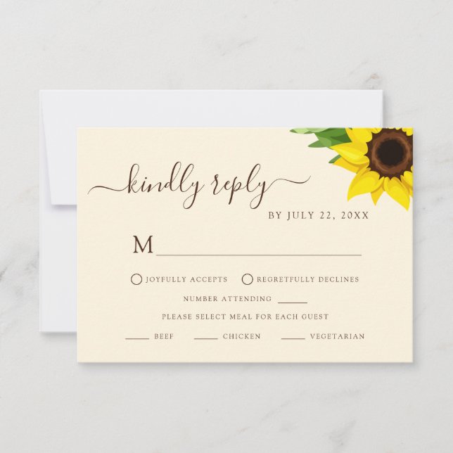  Rustic Sunflower RSVP Dietary Response Card (Front)