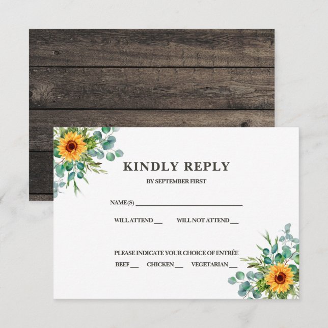 Rustic Sunflower RSVP Fall Colours Invitation (Front/Back)