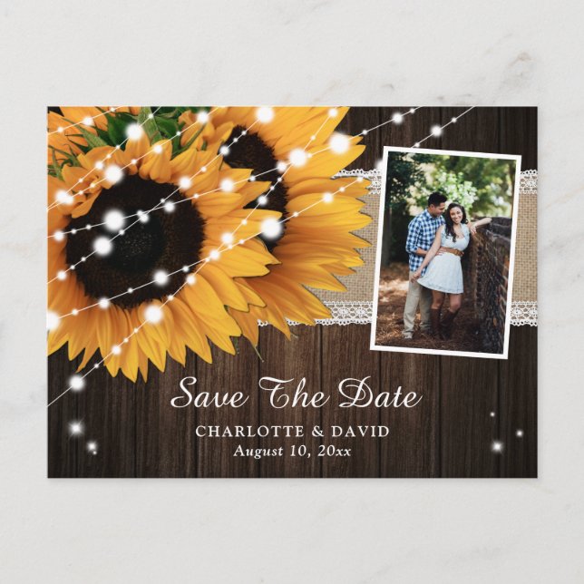 Rustic Sunflower Save The Date Photo Postcards (Front)