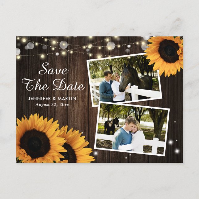 Rustic Sunflower Save The Date Photo Postcards (Front)