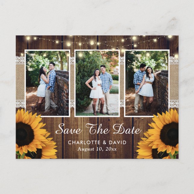 Rustic Sunflower Save The Date Photo Postcards (Front)