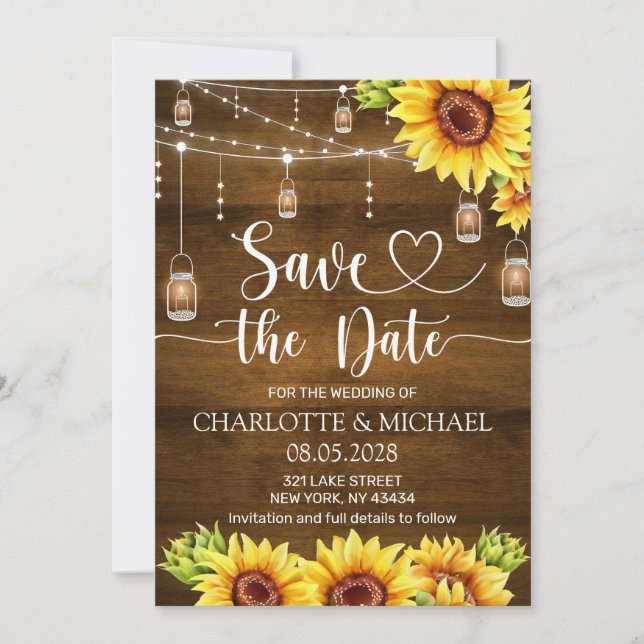 Rustic Sunflower Save the Date Wedding Invitation (Front)