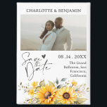 Rustic Sunflower Save the Date Wedding Magnet<br><div class="desc">The Rustic Sunflower Save the Date Wedding Magnet captures the warmth and charm of a country wedding, offering a beautiful, nature-inspired way to announce your special day. Featuring a customisable engagement photo template framed by a delicate watercolor sunflower border, this magnet blends rustic elegance with a touch of seasonal beauty,...</div>