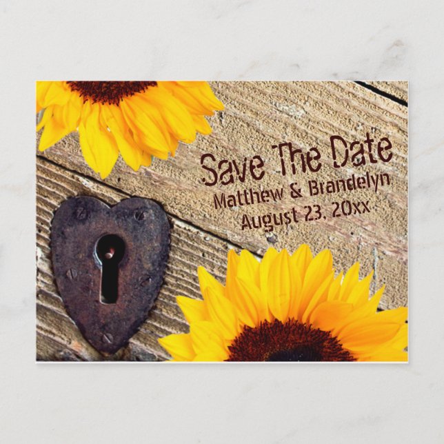 Rustic Sunflower Save The Date Wedding Post Card (Front)