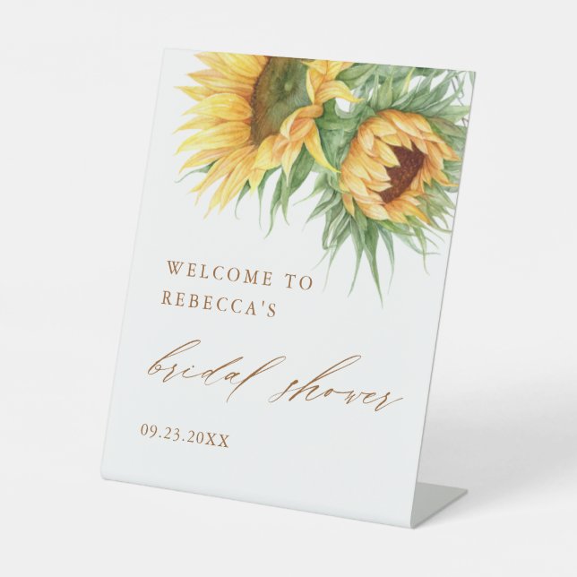 Rustic Sunflower Script Bridal Shower Welcome Pedestal Sign (Front)