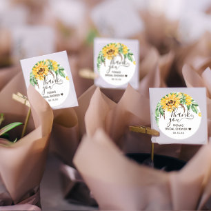 Rustic Sunflower Script Thank You Bridal Shower Classic Round Sticker