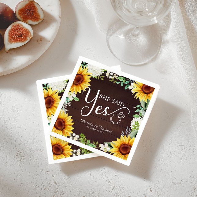 Rustic Sunflower She Said Yes Engagement Party Napkin (Creator Uploaded)