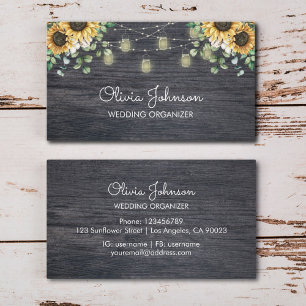Rustic Sunflower String Light Wooden Business Card