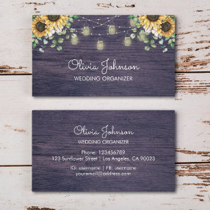 Rustic Sunflower String Light Wooden Business Card