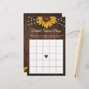Rustic Sunflower String Lights Bridal Shower Bingo
