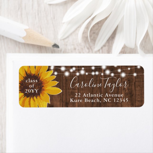 Rustic Sunflower String Lights Graduation Address Return Address Label (Insitu)