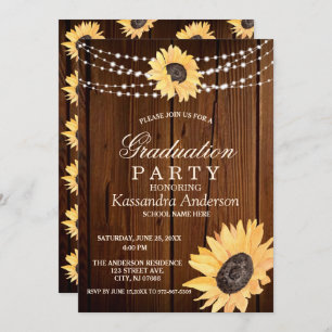 Rustic Sunflower String Lights Graduation  Invitat Invitation