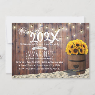 Rustic Sunflower & String Lights Graduation Party Invitation