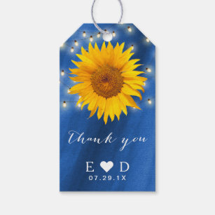 Rustic Sunflower String Lights Navy Wedding Favour Gift Tags