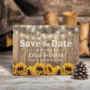 Rustic Sunflower & String Lights Save the Date Announcement Postcard