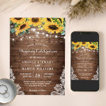 Rustic Sunflower String Lights Summer Fall Wedding Invitation<br><div class="desc">The Rustic Sunflower String Lights Wedding Invitation is perfect for a cosy summer or autumn wedding. The rustic charm of the wooden background combined with the bright sunflowers and warm string lights create a delightful contrast. The template is fully customisable on Zazzle's design tool, making it easy to add your...</div>
