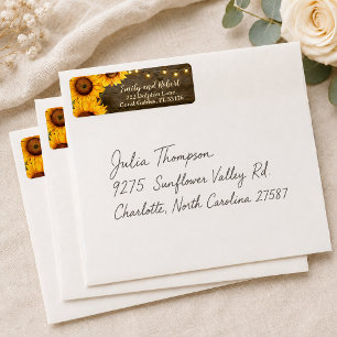 Rustic Sunflower String Lights Wedding Address Return Address Label
