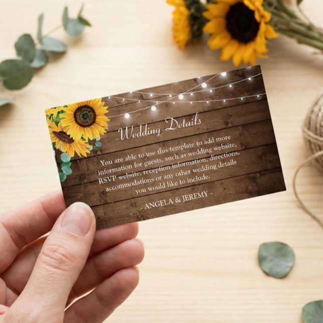 Rustic Sunflower String Lights Wedding Detail Card (Creator Uploaded)