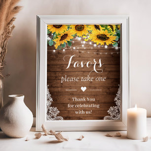 Rustic Sunflower String Lights Wedding Favours Sig Poster