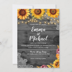 Rustic Sunflower String Lights Wedding Invitation