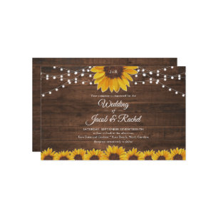 Rustic Sunflower String Lights Wedding Invitation