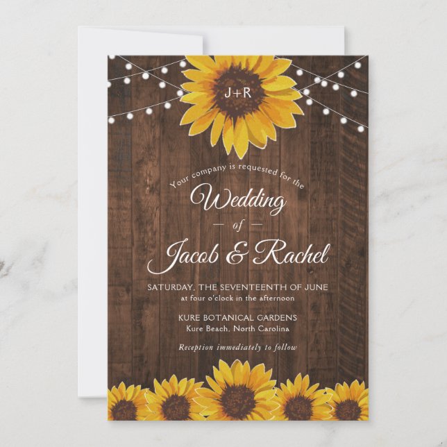Rustic Sunflower String Lights Wedding Invitation (Front)