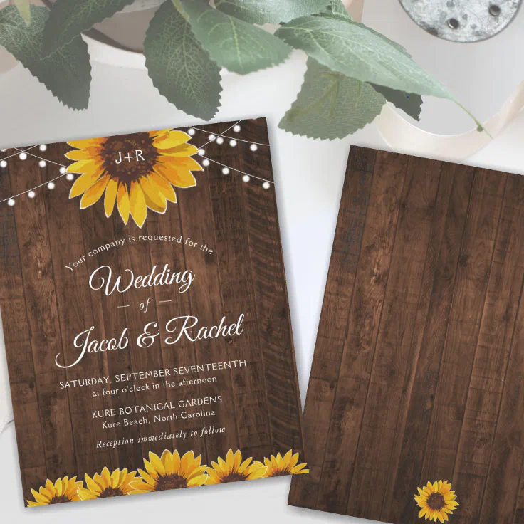 Rustic Sunflower String Lights Wedding Invitation Zazzle