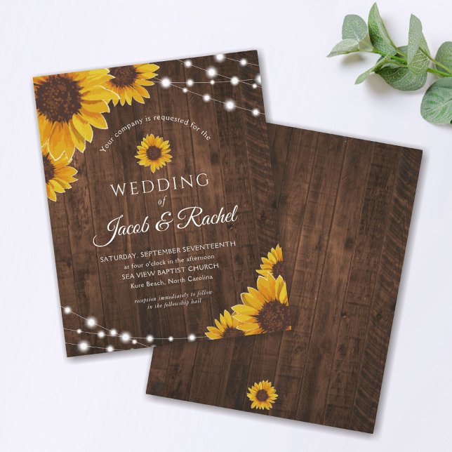 Rustic Sunflower String Lights Wedding Invitation (Creator Uploaded)