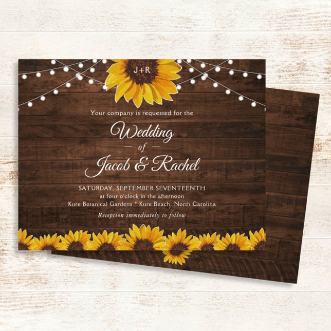 Rustic Sunflower String Lights Wedding Invitation (Creator Uploaded)