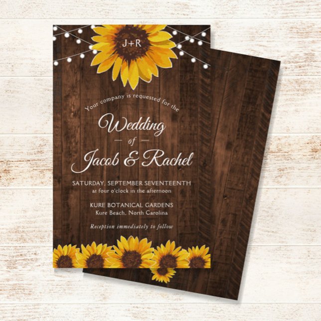 Rustic Sunflower String Lights Wedding Invitation (Creator Uploaded)