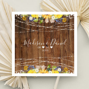 Rustic Sunflower String Lights Wedding Napkin