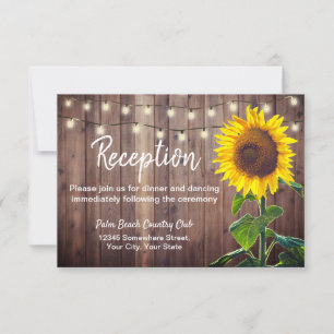 Rustic Sunflower & String Lights Wedding Reception Invitation