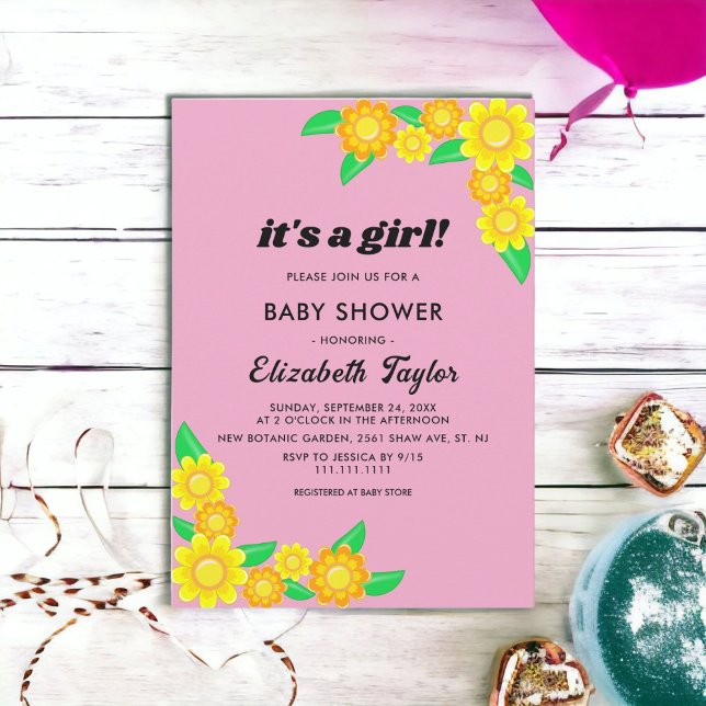 Rustic Sunflower Summer Floral Girl Baby Shower Invitation (Creator Uploaded)